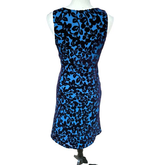Vintage Laura Ashley Blue V Neck Sleeveless Velvet Floral Overlay Dress - 6 - Picture 7 of 9